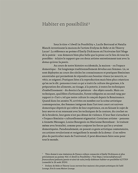 Natalia Blanch, Lucile Bertrand, I dwell in Possibility