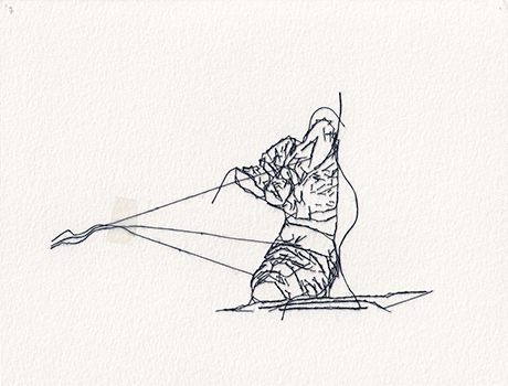 Natalia Blanch, Feu Rouge embroidered drawing